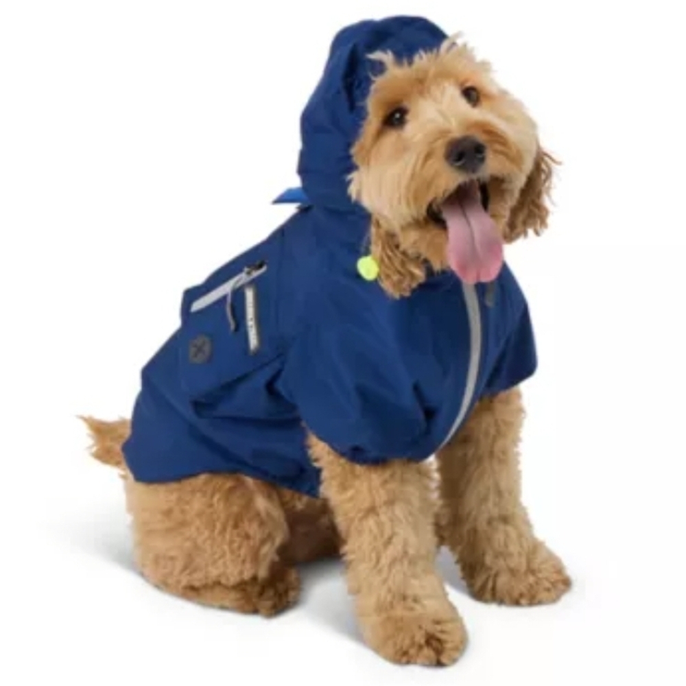 Arcadia Trail Dog Waterproof Windbreaker Raincoat Blue/Grey Reflective LARGE